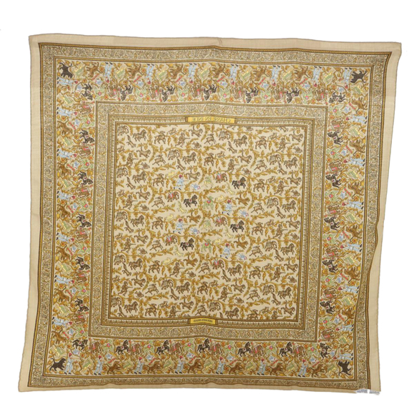 HERMES Carre 90 CHASSE EN INDE Scarf Silk Cashmere Brown Auth am4909 - Picture 15 of 15